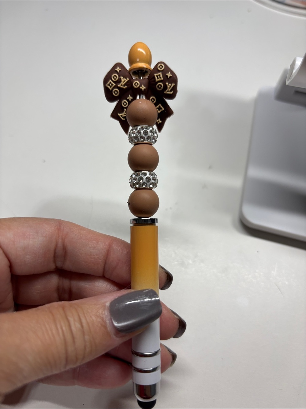 Brown and Yellow Beaded Stylus Pen - Women Accessories